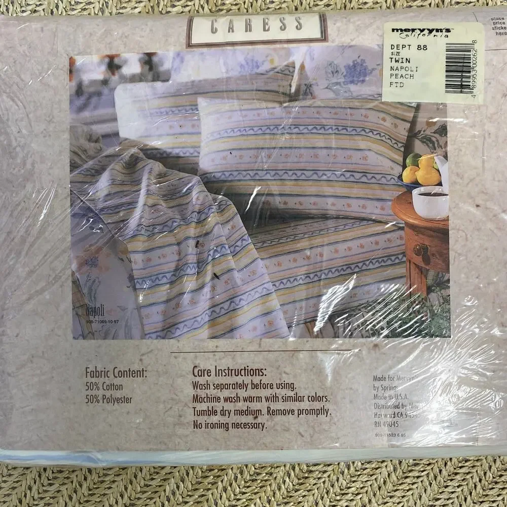 Vintage Caress Napoli Pastel Watercolor Percale Twin Fitted Sheet USA, NIP